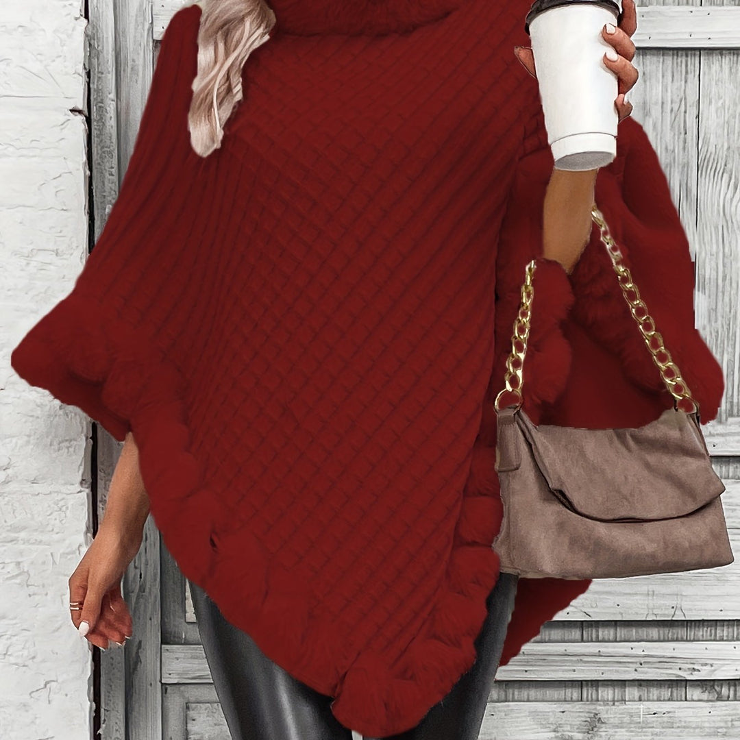 Fenella roll neck knit poncho with faux fur trim – image 15