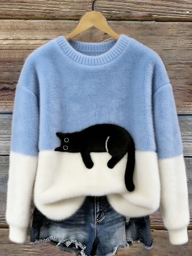 Marguerite Elegant Oversized Cat Print Jumper