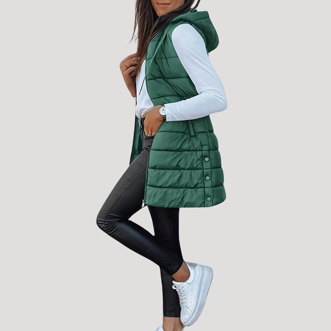 Briallen longline padded long gilet with hood