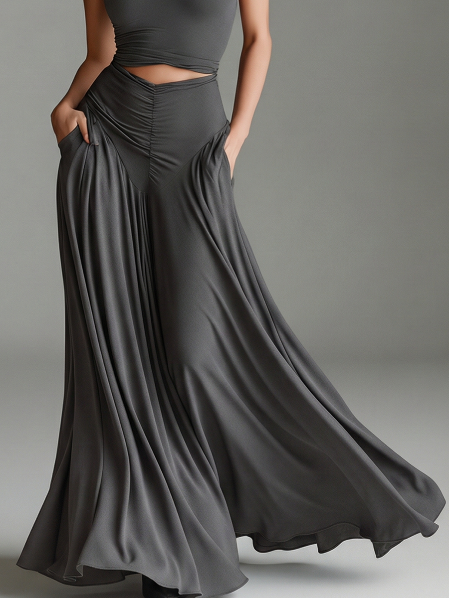 Saskia grey ruched halter maxi dress – image 4