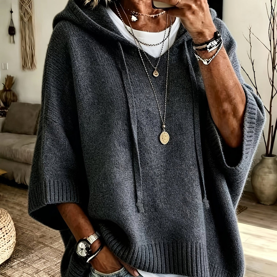 Hillevi oversized hooded batwing knitted jumper – image 14