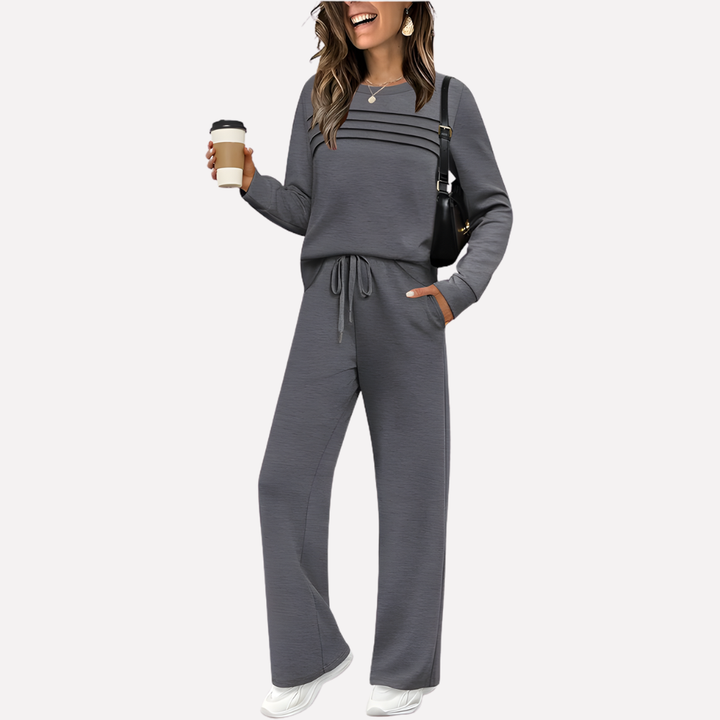 Delyth Elegant Mock Neck Knit Top and Wide Leg Trouser Set - image 5