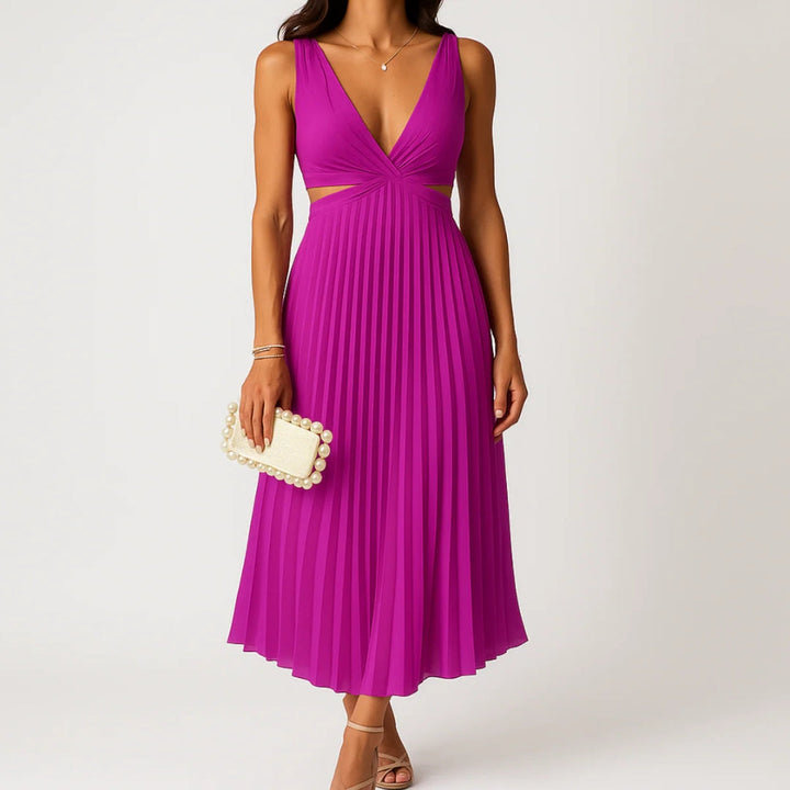 Gunnvor pleated midi dress with cut out waist – image 2