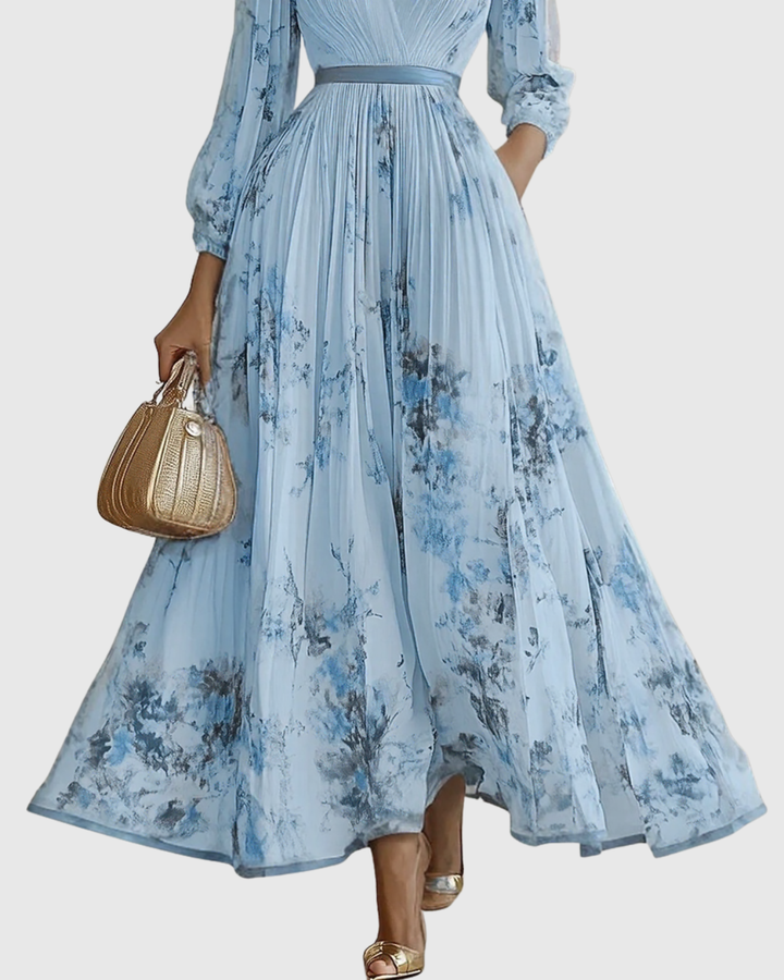 Lydia Elegant Pleated Floral Maxi Dress with Tie Waist - image 8