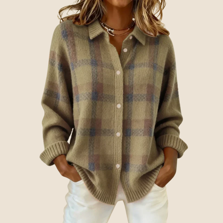 Juliette checked knit jumper with collar – image 7