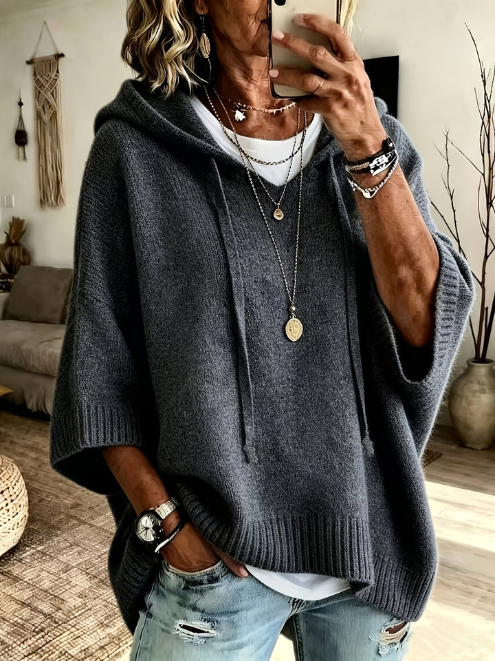 Hillevi oversized hooded batwing knitted jumper – image 4