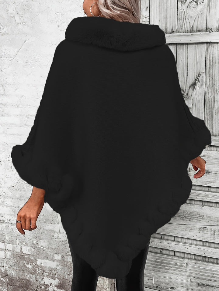Fenella roll neck knit poncho with faux fur trim – image 10