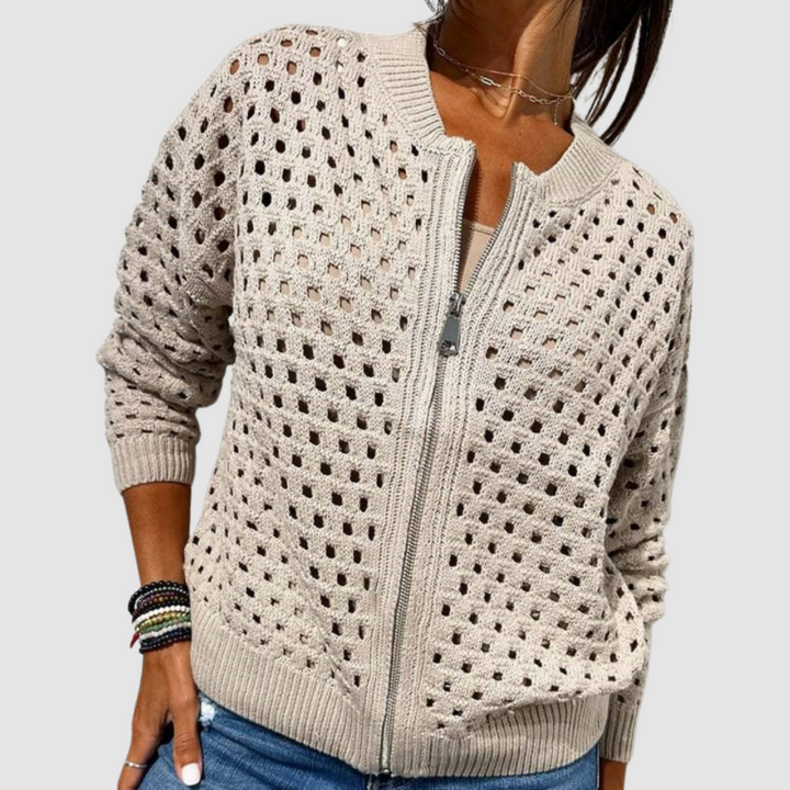 Rosemary Elegant Relaxed Zip Up Knit Cardigan - image 4