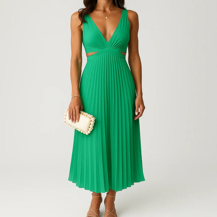 Gunnvor pleated midi dress with cut out waist – image 5