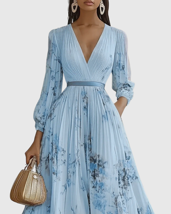 Lydia Elegant Pleated Floral Maxi Dress with Tie Waist - image 6