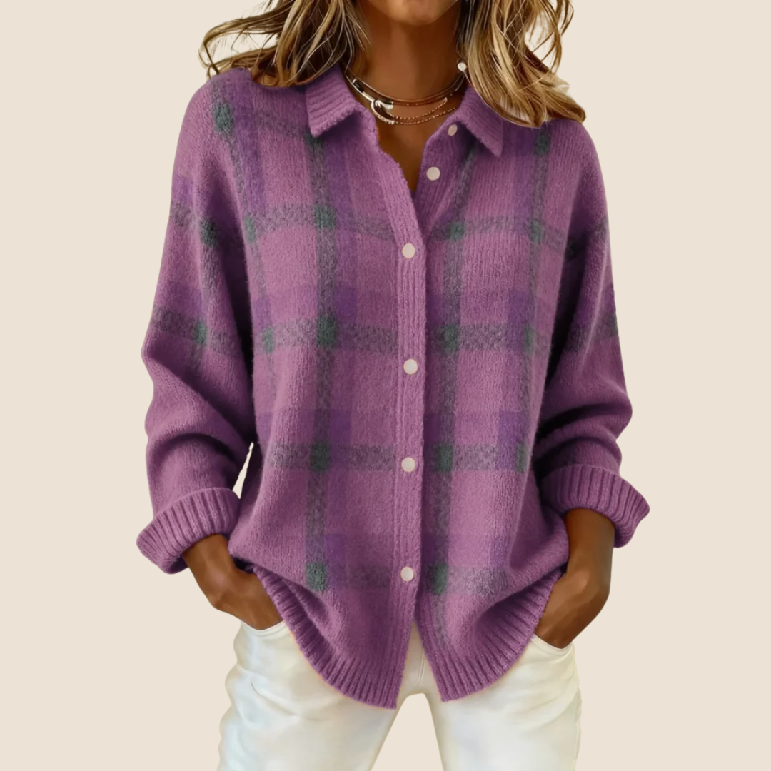 Juliette checked knit jumper with collar – image 6