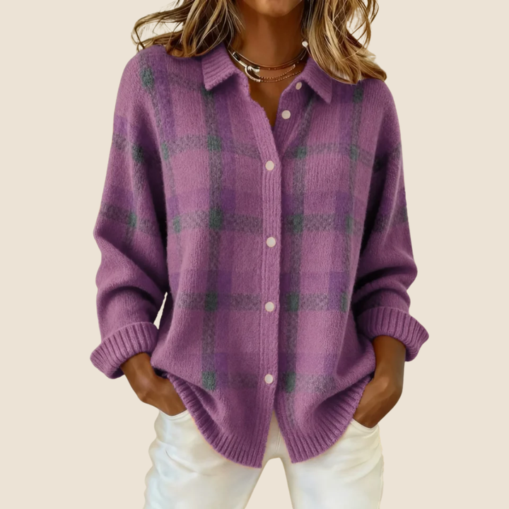 Juliette checked knit jumper with collar – image 6