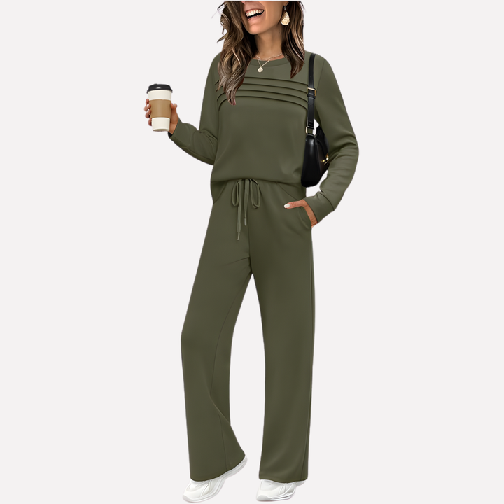 Delyth Elegant Mock Neck Knit Top and Wide Leg Trouser Set - image 6