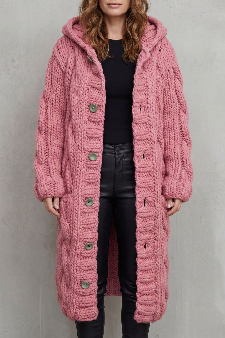 Portia Elegant Oversized Hooded Cable Knit Cardigan Coat - image 5