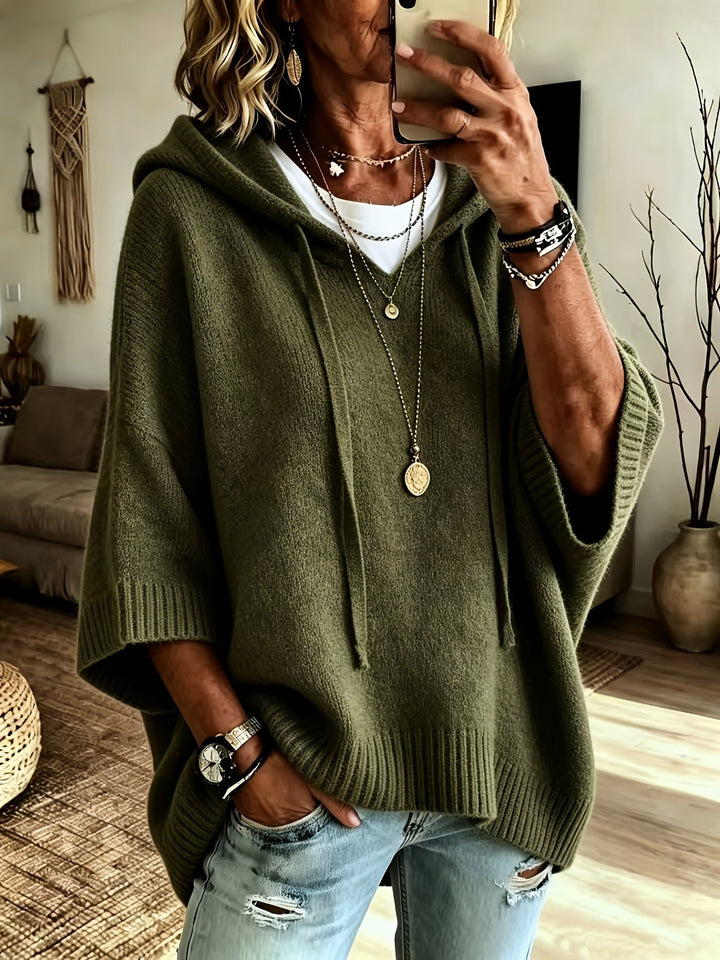 Hillevi oversized hooded batwing knitted jumper – image 10