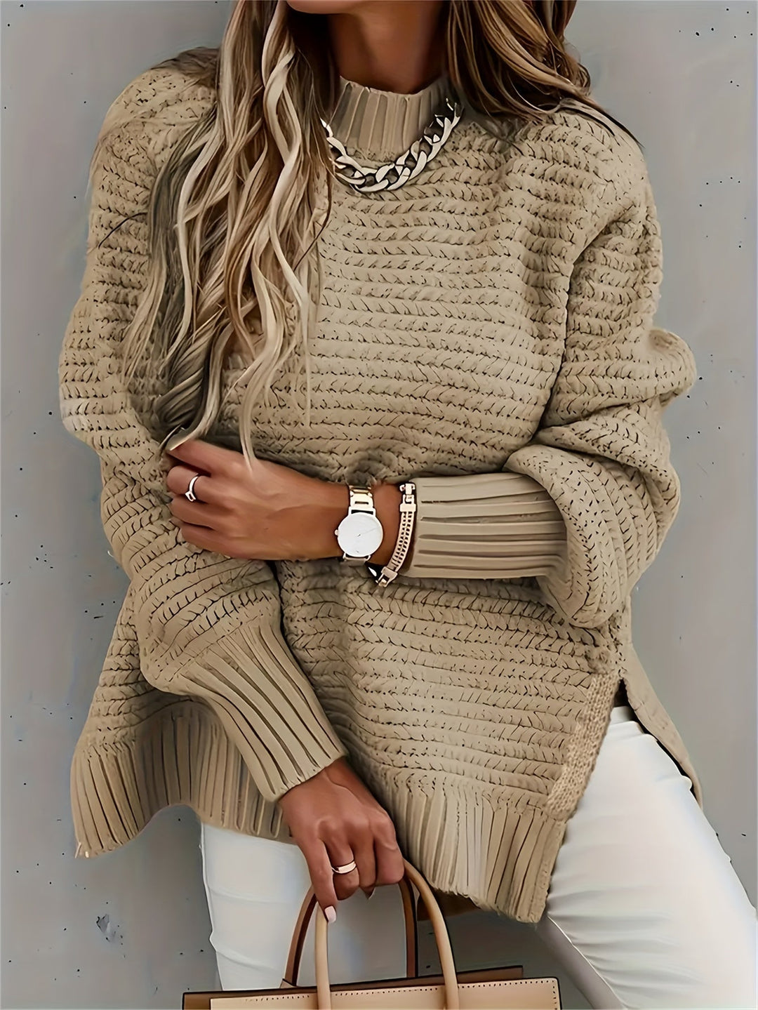 Margit oversized mock neck cable knit jumper – image 4