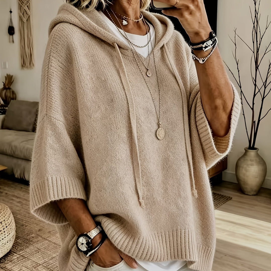 Hillevi oversized hooded batwing knitted jumper – image 15