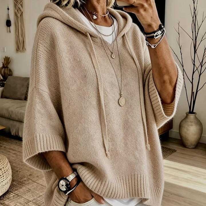 Hillevi oversized hooded batwing knitted jumper – image 15