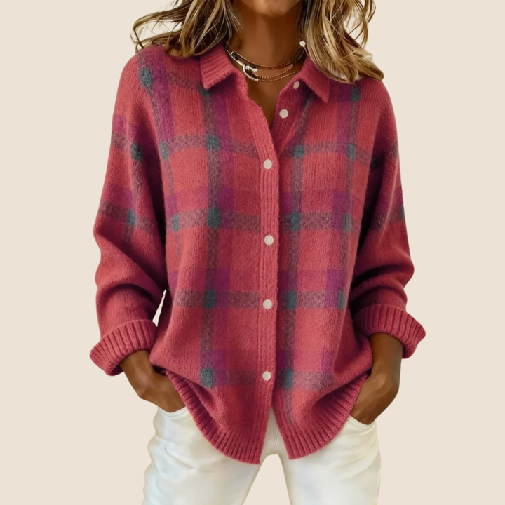 Juliette checked knit jumper with collar – image 5
