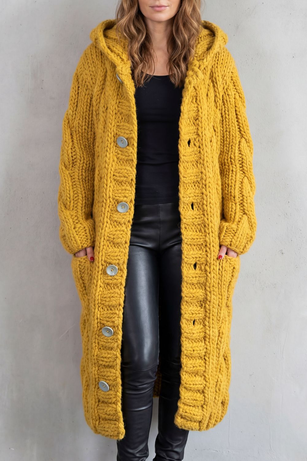 Portia Elegant Oversized Hooded Cable Knit Cardigan Coat - image 6