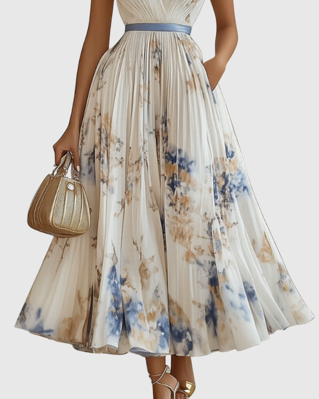 Lydia Elegant Pleated Floral Maxi Dress with Tie Waist - image 4