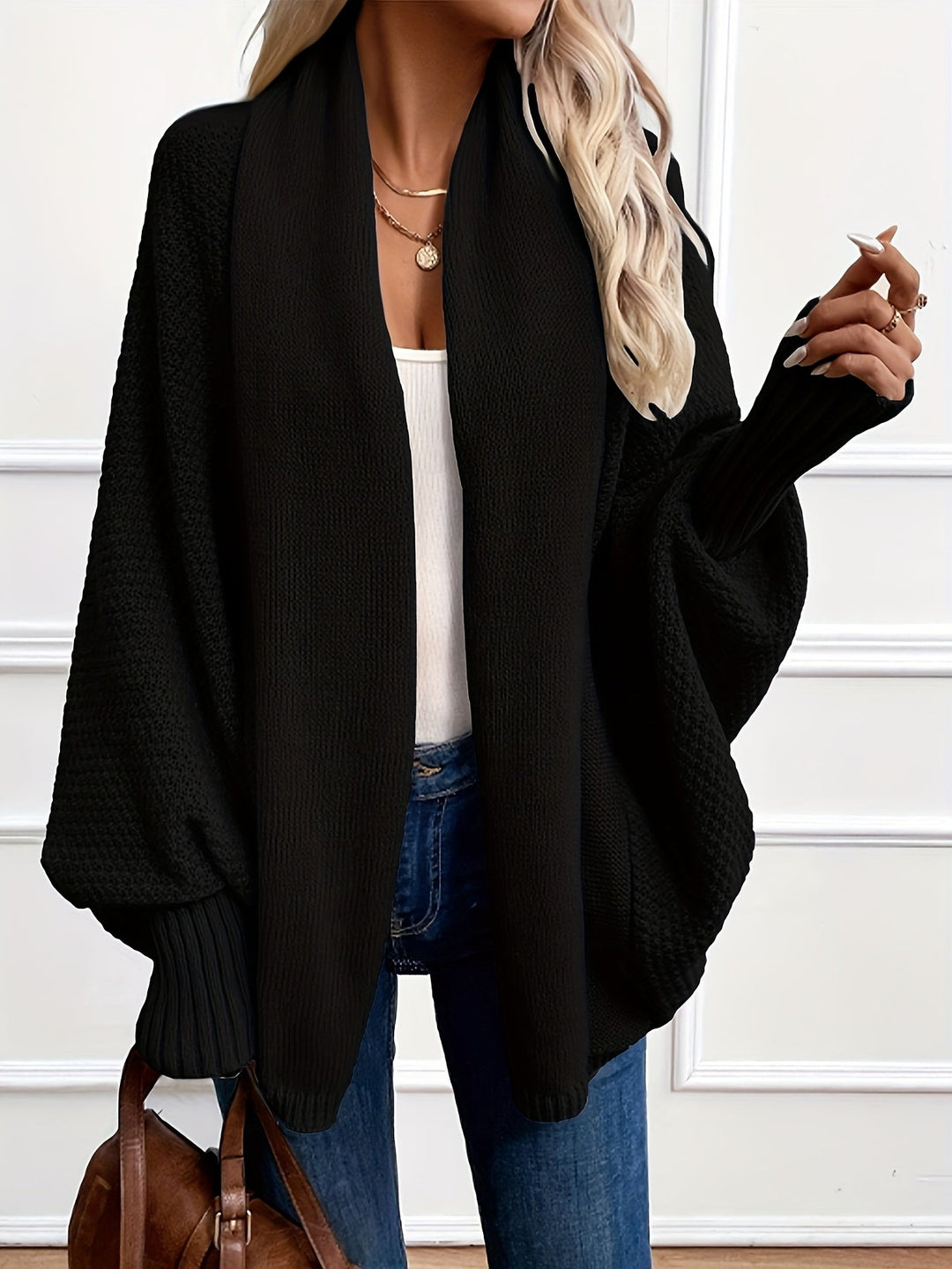 Wendela waterfall knit cardigan with shawl collar – image 2