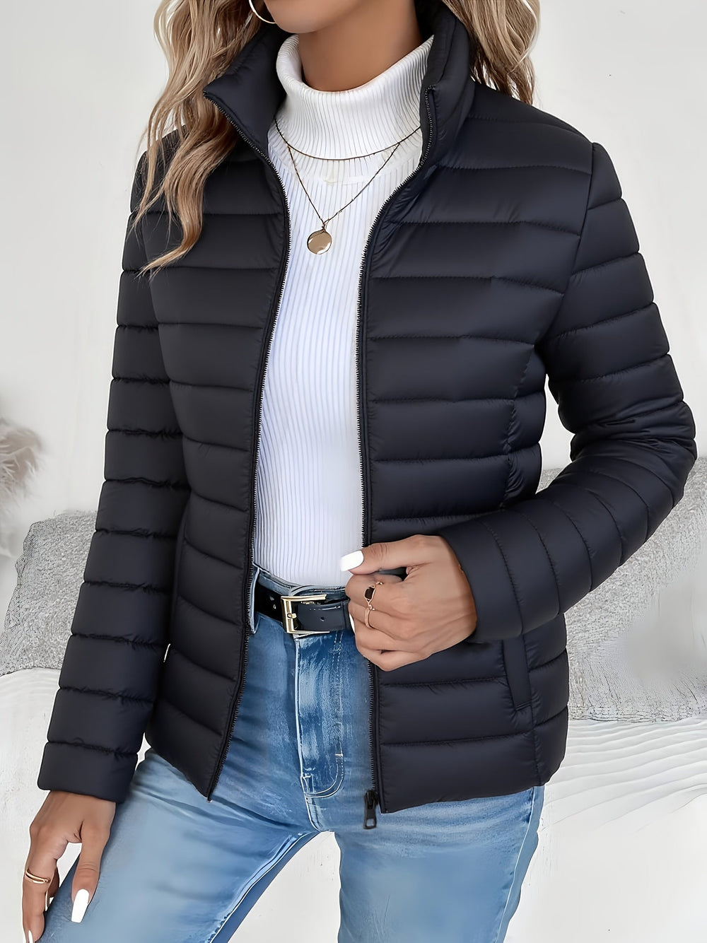 Winnie slim fit quilted jacket with stand collar – image 2