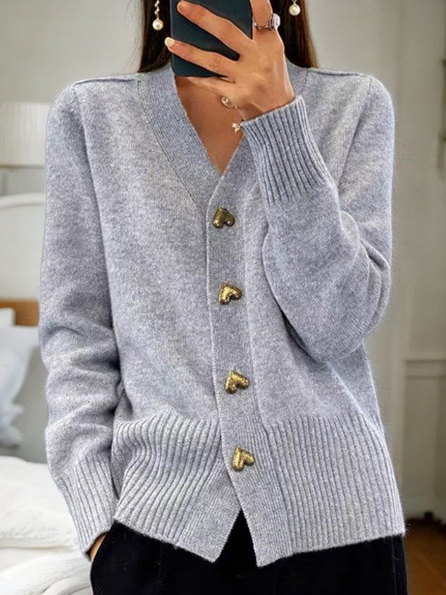 Belinda gold heart button cardigan sweater – image 3