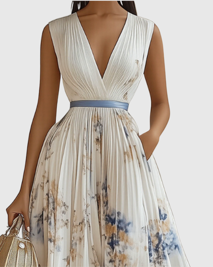 Lydia Elegant Pleated Floral Maxi Dress with Tie Waist - image 3