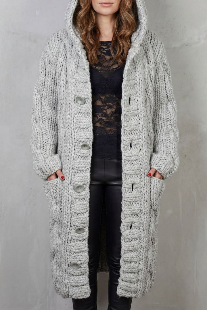 Portia Elegant Oversized Hooded Cable Knit Cardigan Coat - image 7