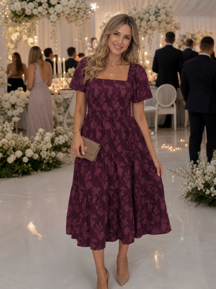 Birte square neck tiered midi dress – image 8