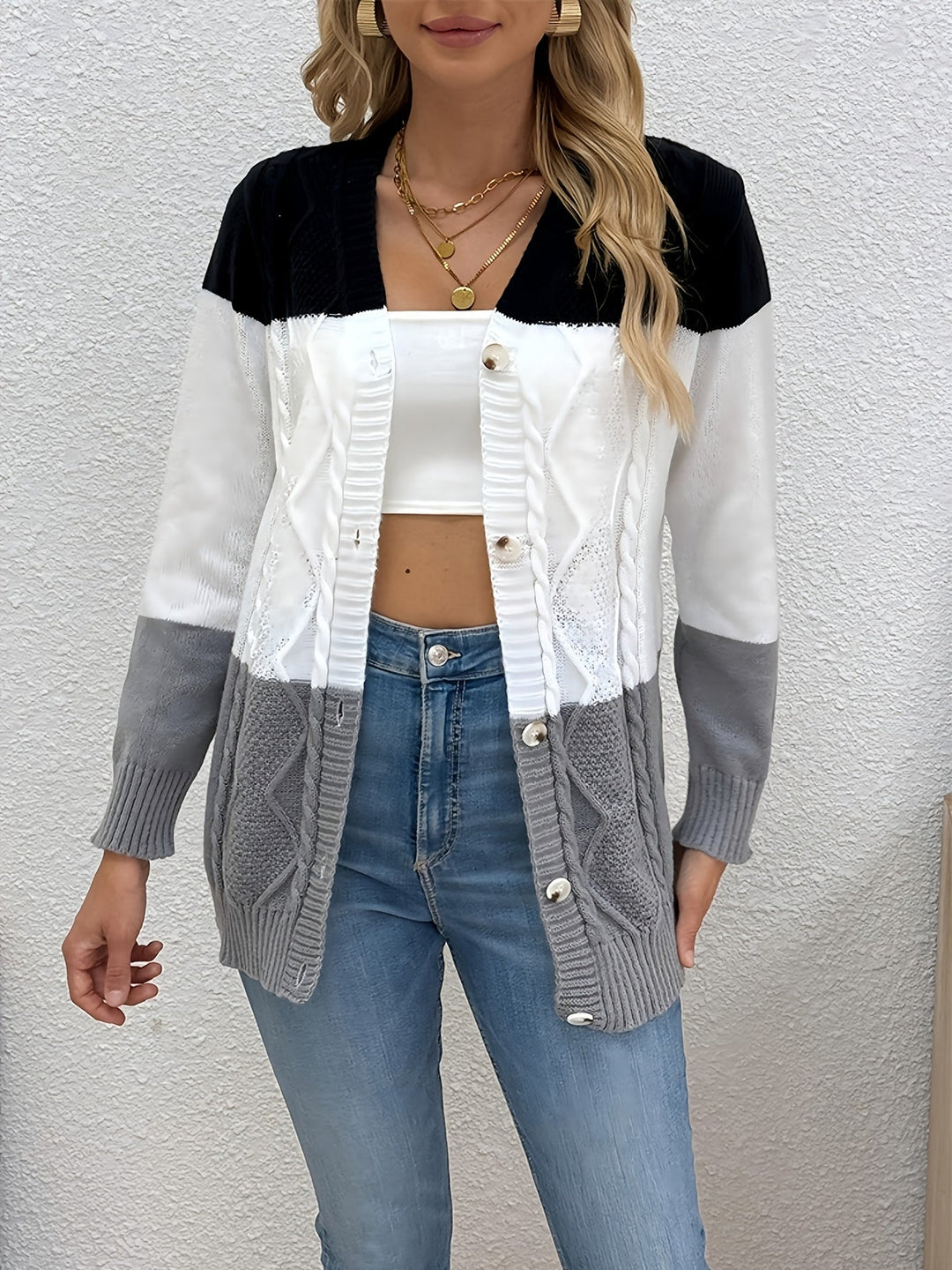 Sylvie patchwork knit cardigan – image 2