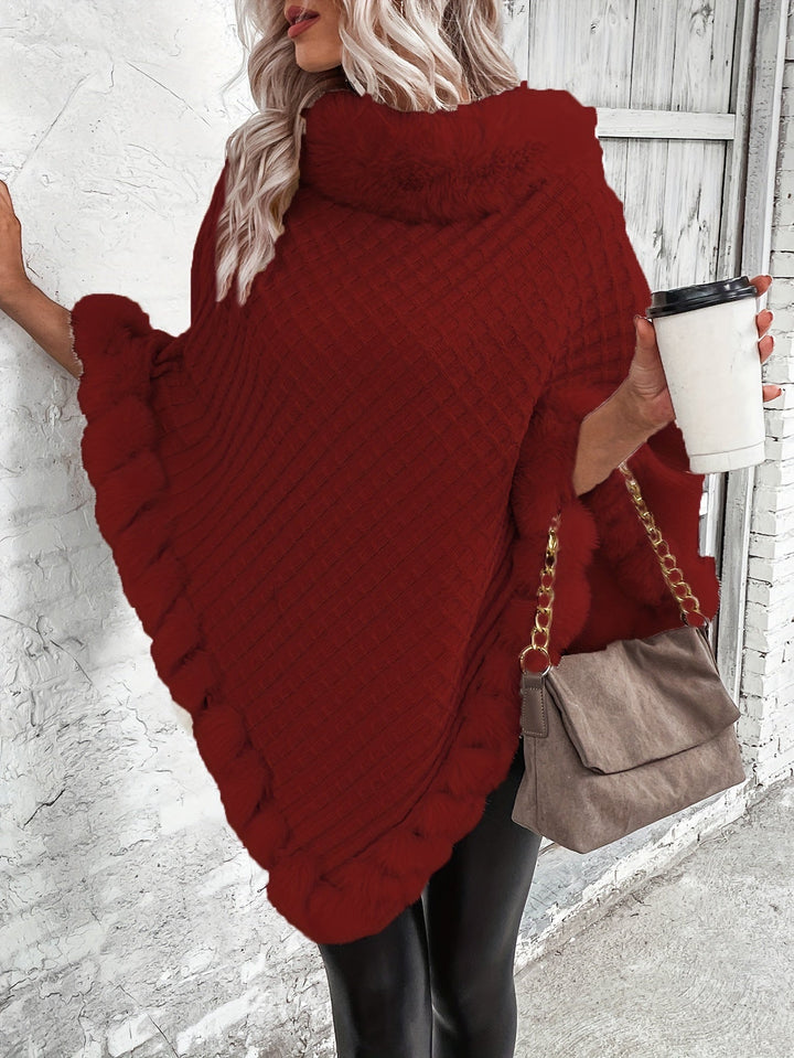 Fenella roll neck knit poncho with faux fur trim – image 9