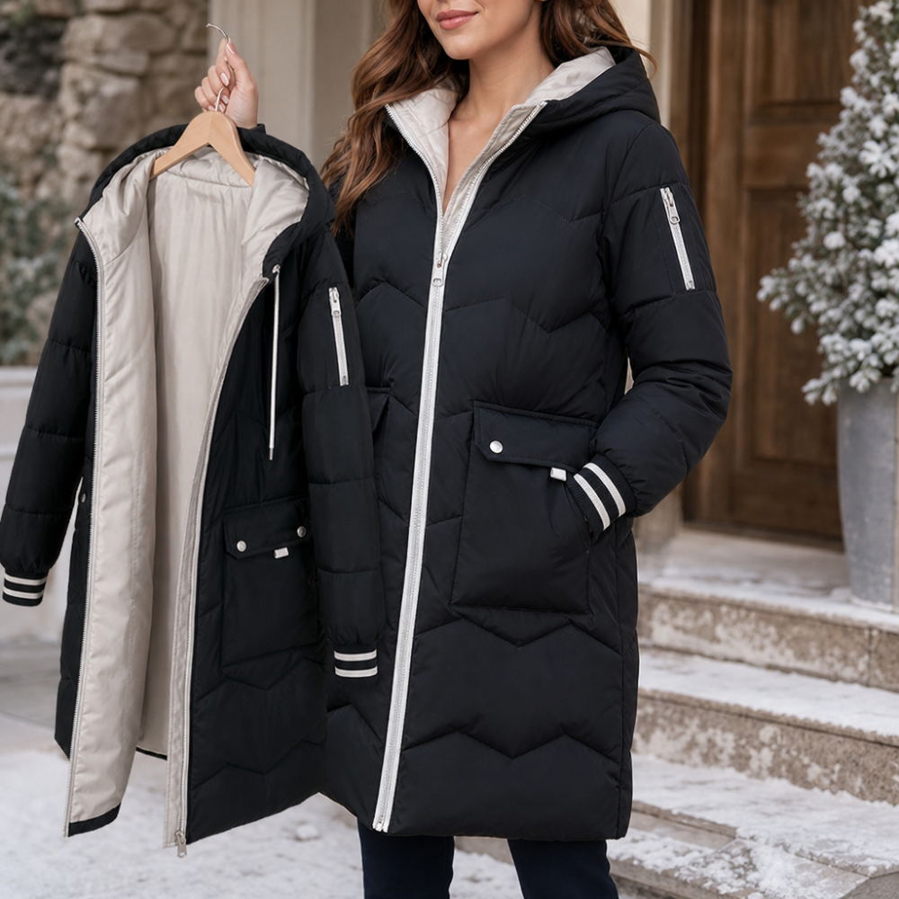 Apolline hooded mid length puffer coat