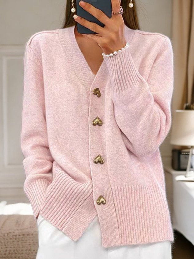 Belinda gold heart button cardigan sweater – image 2