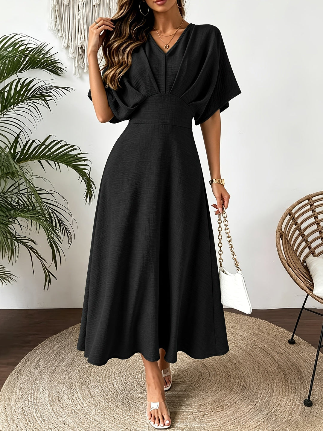 Romilly batwing sleeve midi dress in blue