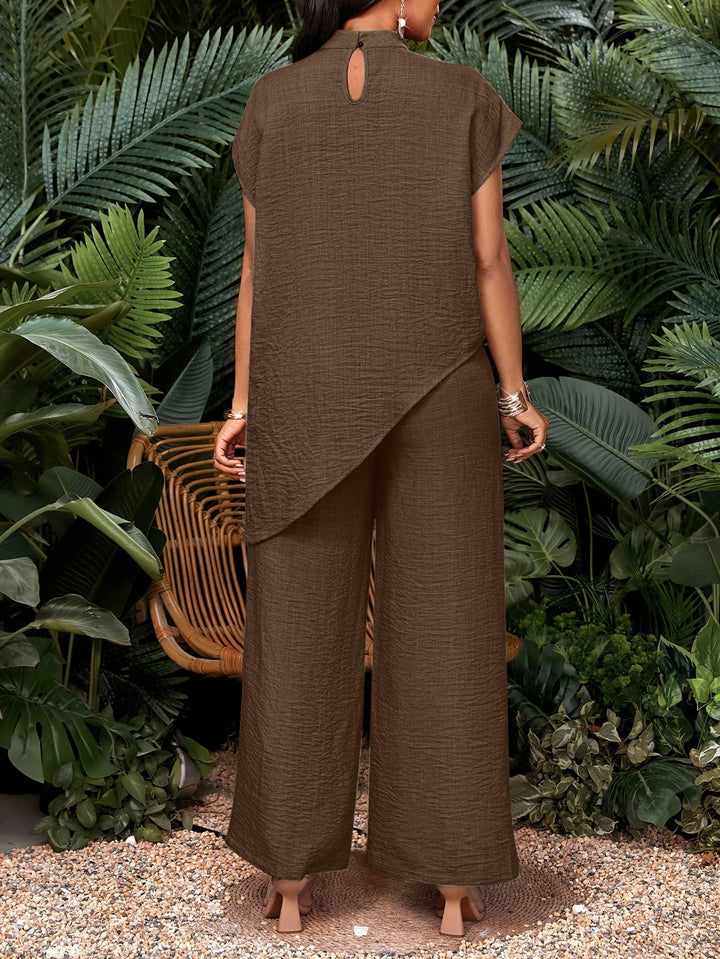 Serafina asymmetric hem top and wide leg trouser set – image 10