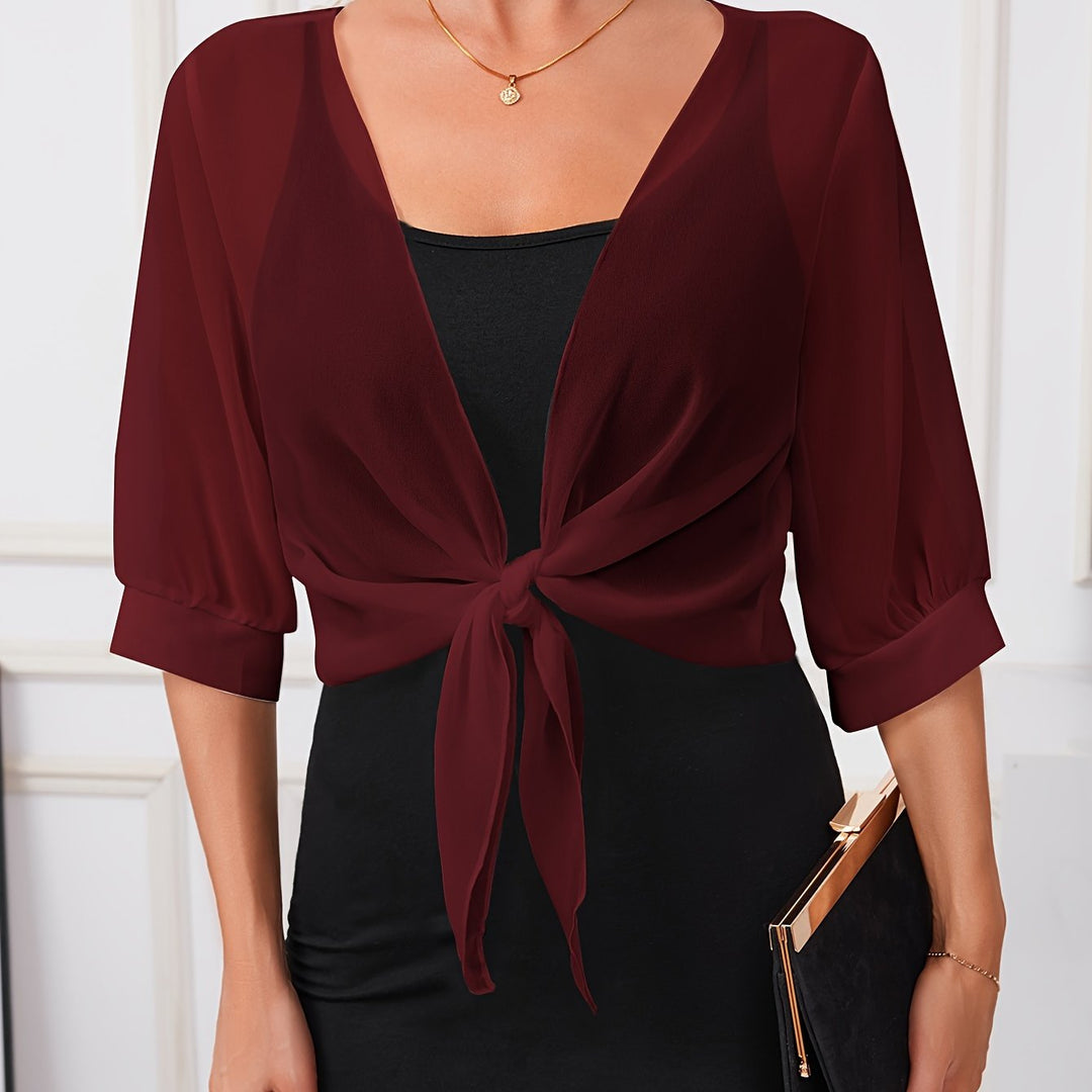 Penelope Elegant Cropped Bolero Cardigan with Bow - image 8
