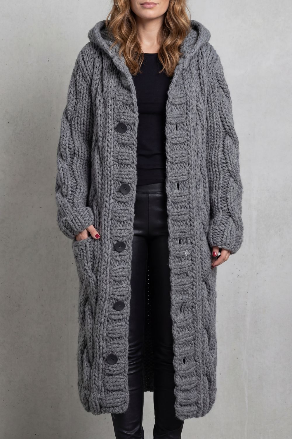 Portia Elegant Oversized Hooded Cable Knit Cardigan Coat - image 8