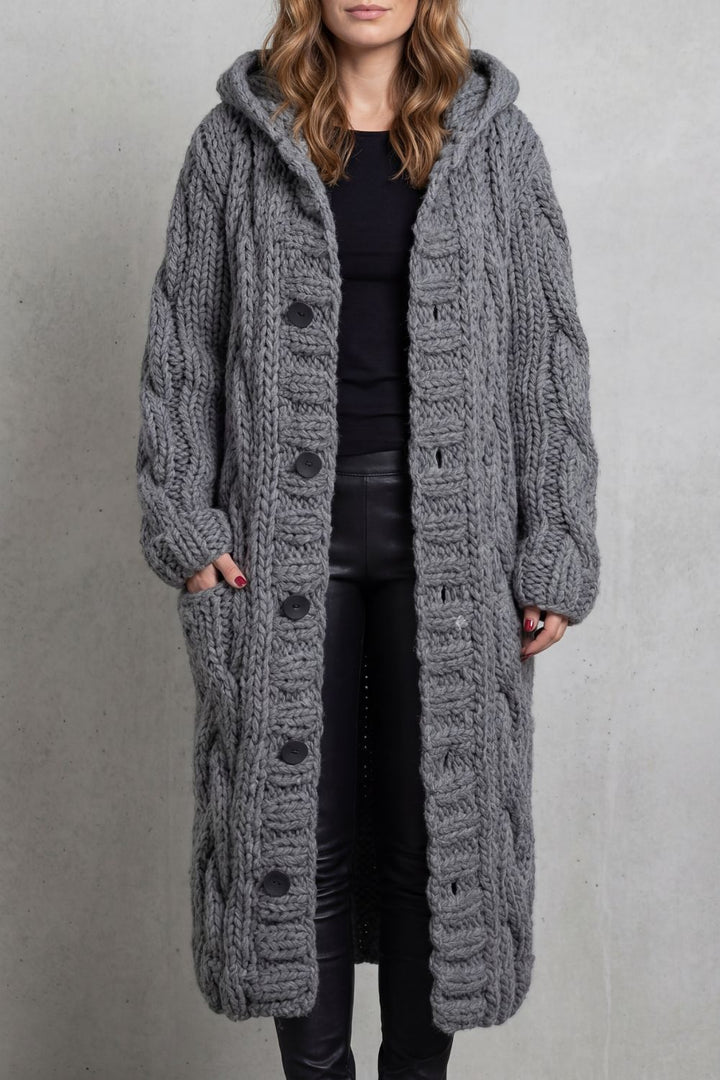 Portia Elegant Oversized Hooded Cable Knit Cardigan Coat - image 8