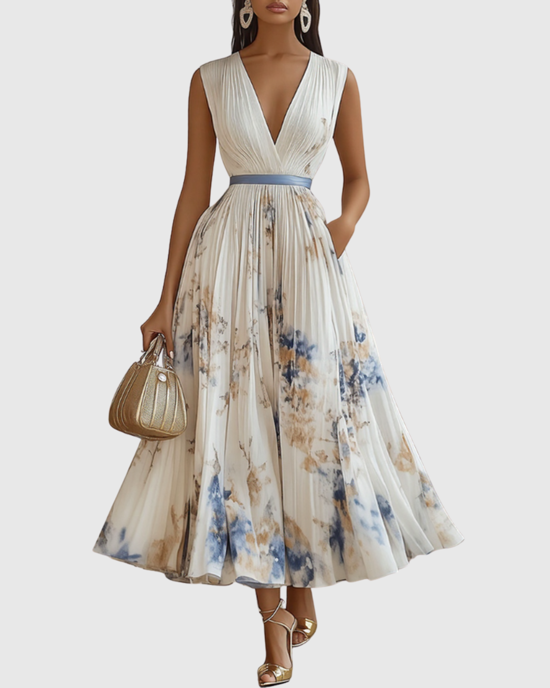 Lydia Elegant Pleated Floral Maxi Dress with Tie Waist - image 2