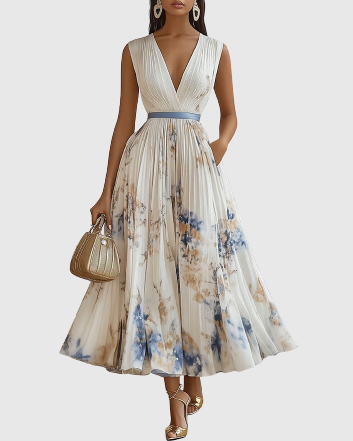 Lydia Elegant Pleated Floral Maxi Dress with Tie Waist - image 2