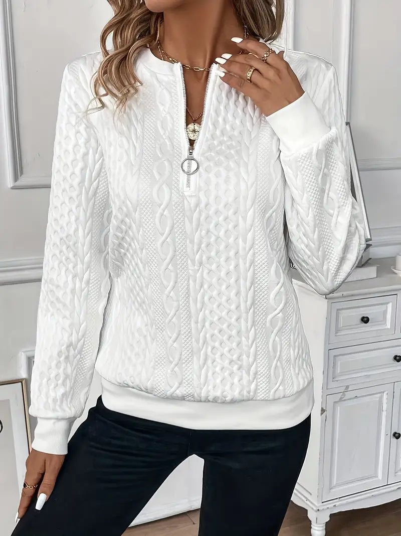 Edda cable knit jumper with zip collar – image 10