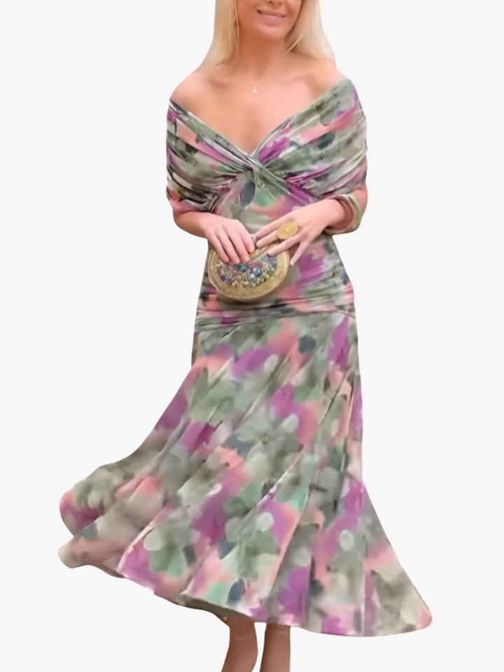 Evangeline Elegant Flowing V Neck Maxi Dress