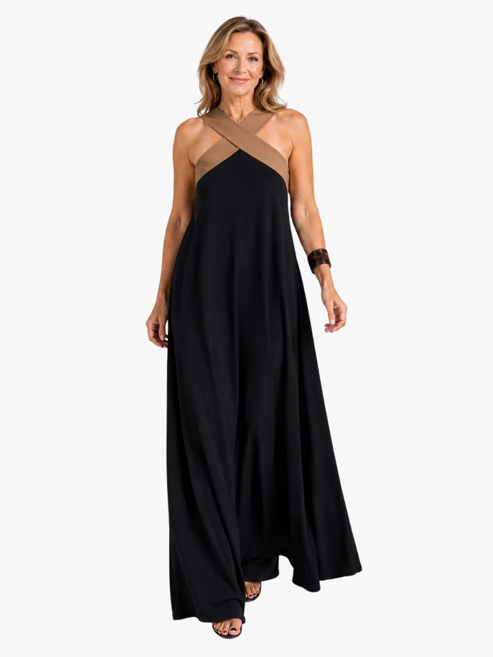 Rhiannon Elegant Two Tone Flowing Maxi Dress