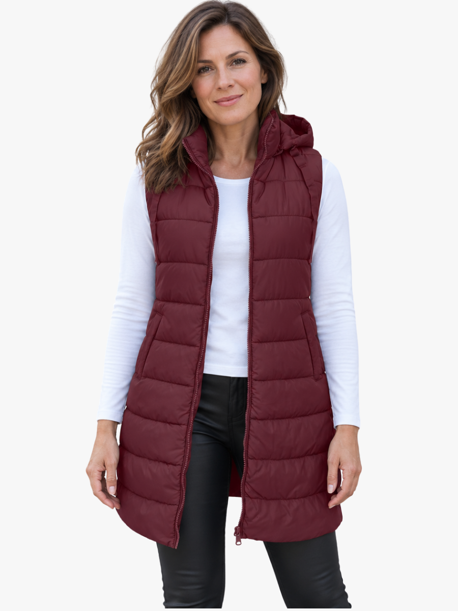 Maeve longline hooded quilted gilet