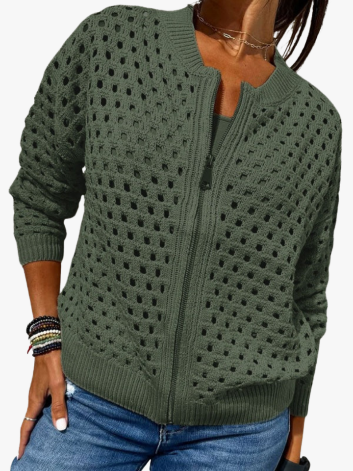 Rosemary Elegant Relaxed Zip Up Knit Cardigan