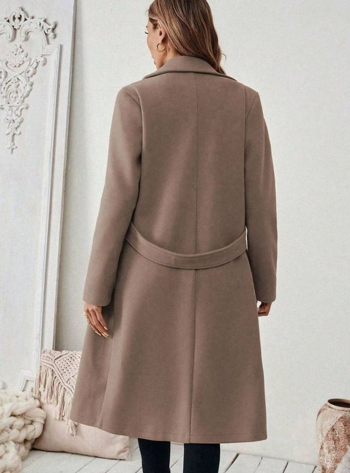 Esme belted long wool coat with wide collar – image 11