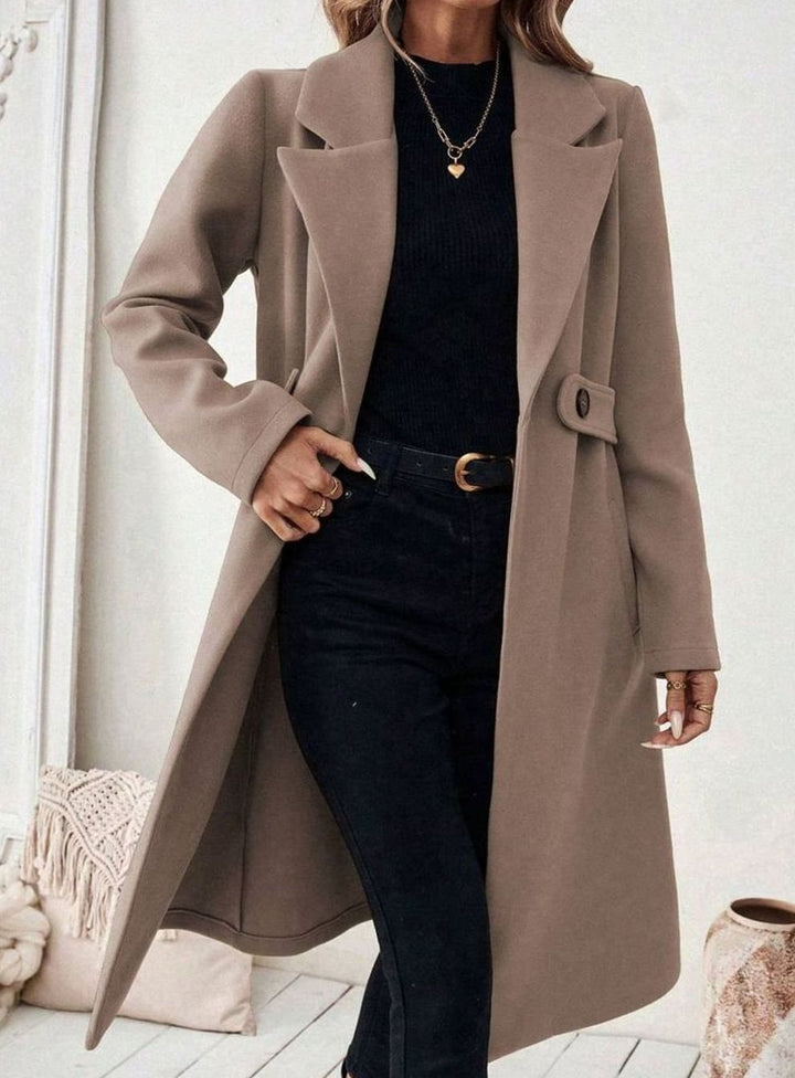 Esme belted long wool coat with wide collar – image 12