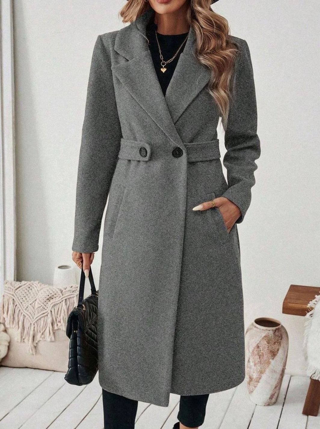 Esme belted long wool coat with wide collar – image 13